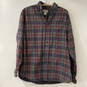 LL‎ BEAN Shirt Mens Med Grey Stewart Scotch Plaid Flannel Button Up Cotton Gray